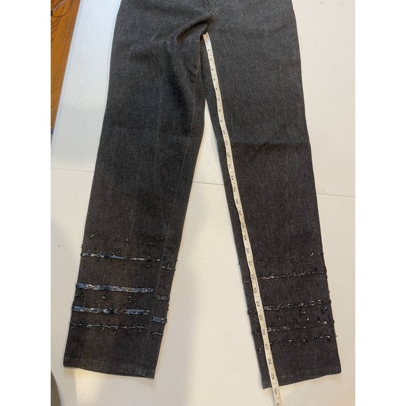 Christine Phillipe Womens Jeans Skinny Leg Beaded Detail at Bottom Black Size 6 - Picture 5 of 9